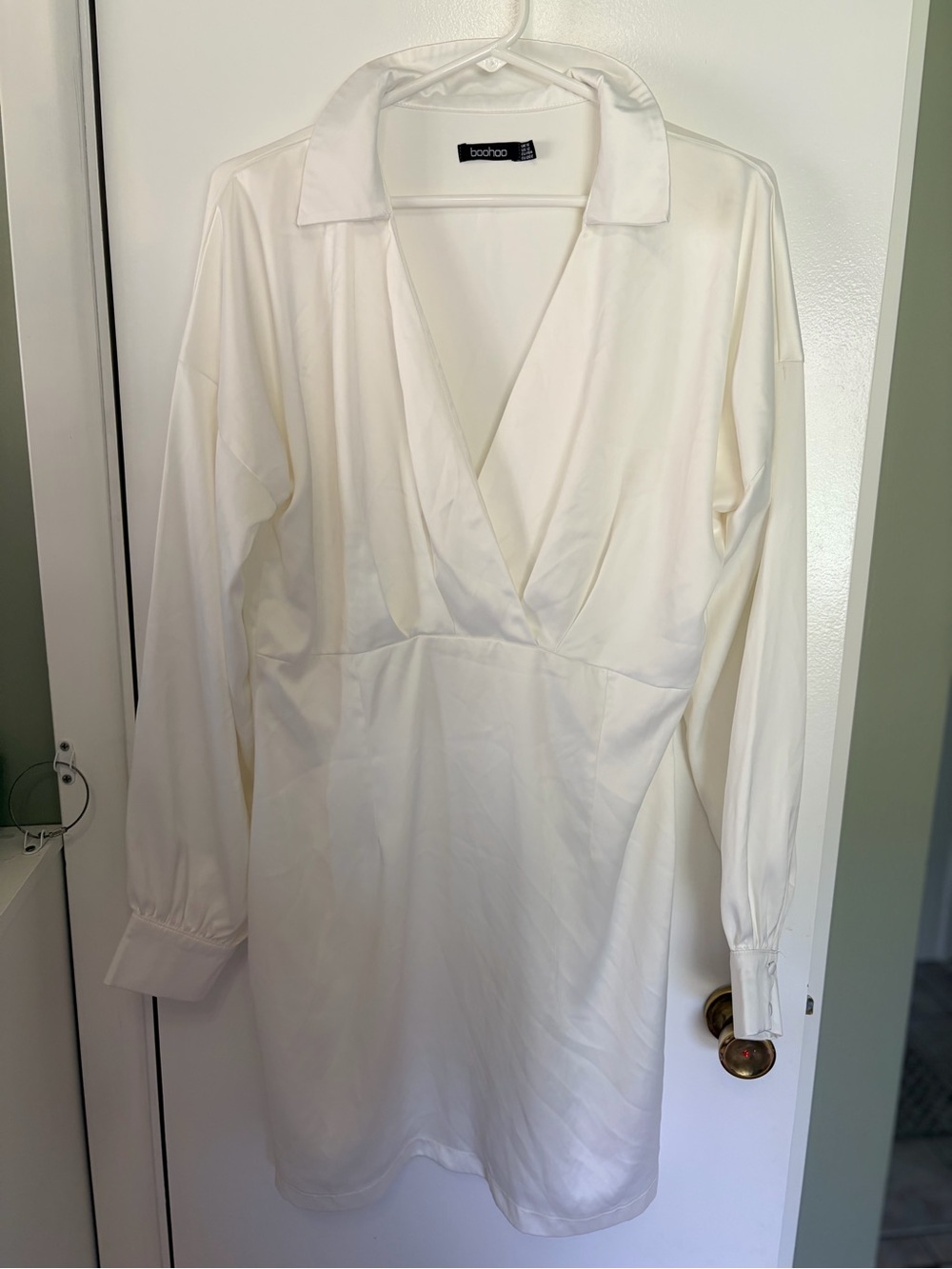 Boohoo White Collared Wrap-Style Mini Dress